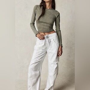 Free People Modern Love Pull On Jeans We The Free Cargo Paint Splatter Smocked